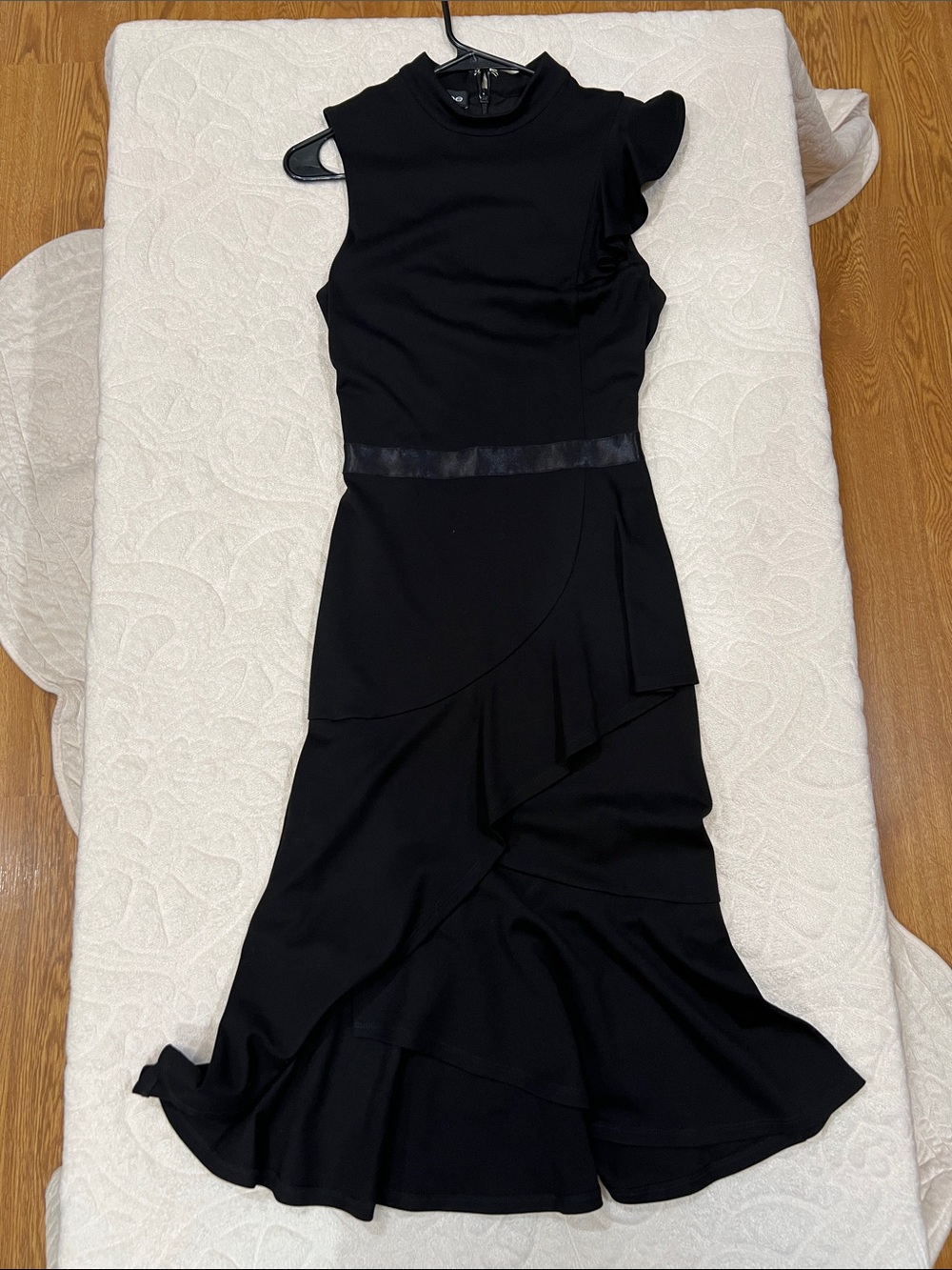 bebe Black Sleeveless Ruffle Midi Dress